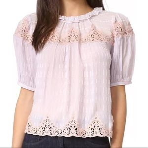 Rebecca Taylor Short Sleeve Clip Mix Top in Violet Haze
